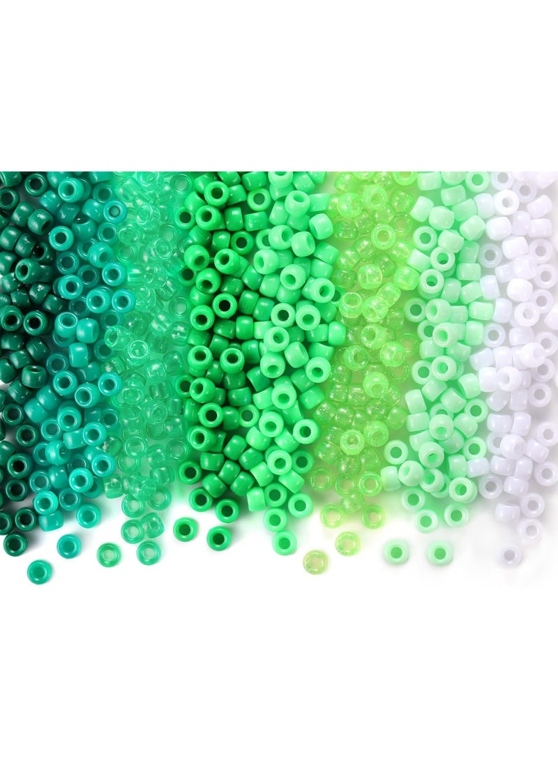 Capstro Large Hole 6×9 mm Acrylic Pony Beads for Jewelry Making – Bulk Craft Beads for Bracelets, Necklaces, Hair Braids & DIY Arts and Crafts – Green Mix - Image 1